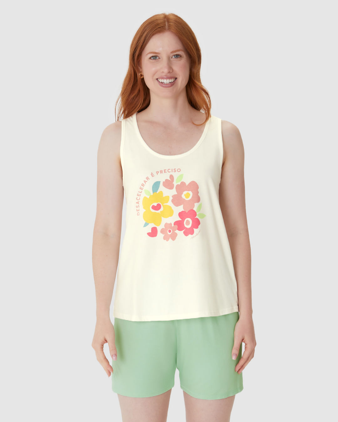 Pijama Curto Feminino Desacelerar É Preciso Em Algodão - Imagem 4