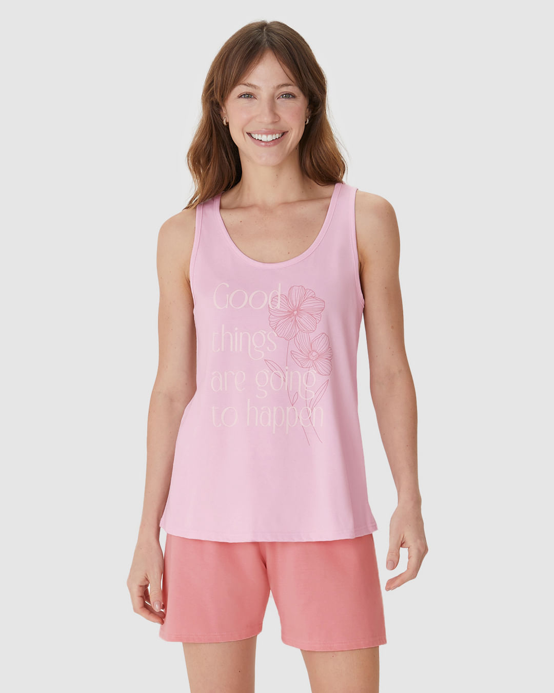 Pijama Curto Feminino Good Things Are Going To Happen Em Algodão - Imagem 4