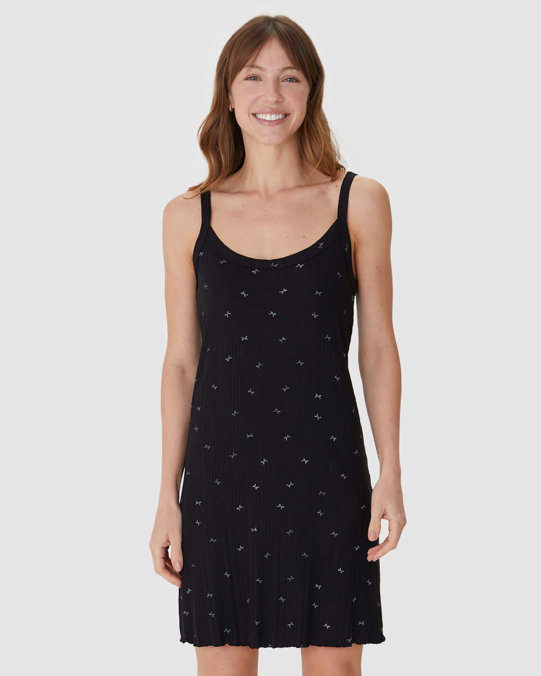 Camisola Feminina Slim Estampada Alça Fina Em Malha Canelada - Imagem 4