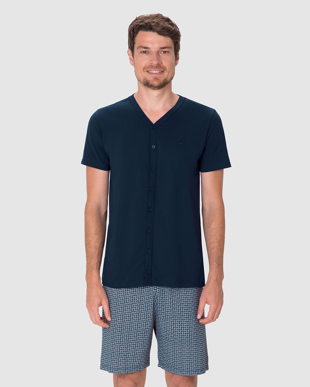 Pijama Curto Masculino Camiseta Manga Curta Botões Frontais Viscose Stretch - Imagem 14