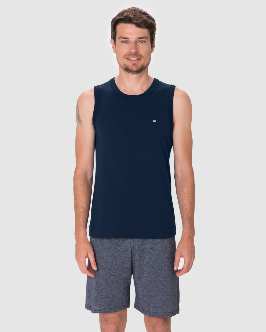 Pijama Curto Masculino Regata Decote Redondo E Shorts Em Malha Fio A Fio - Imagem 4