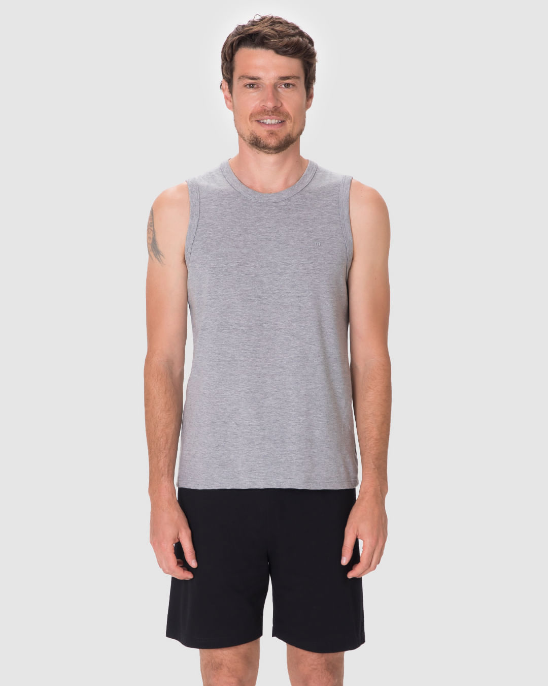 Pijama Curto Masculino Regata Alça Larga Em Malha Algodão - Imagem 19