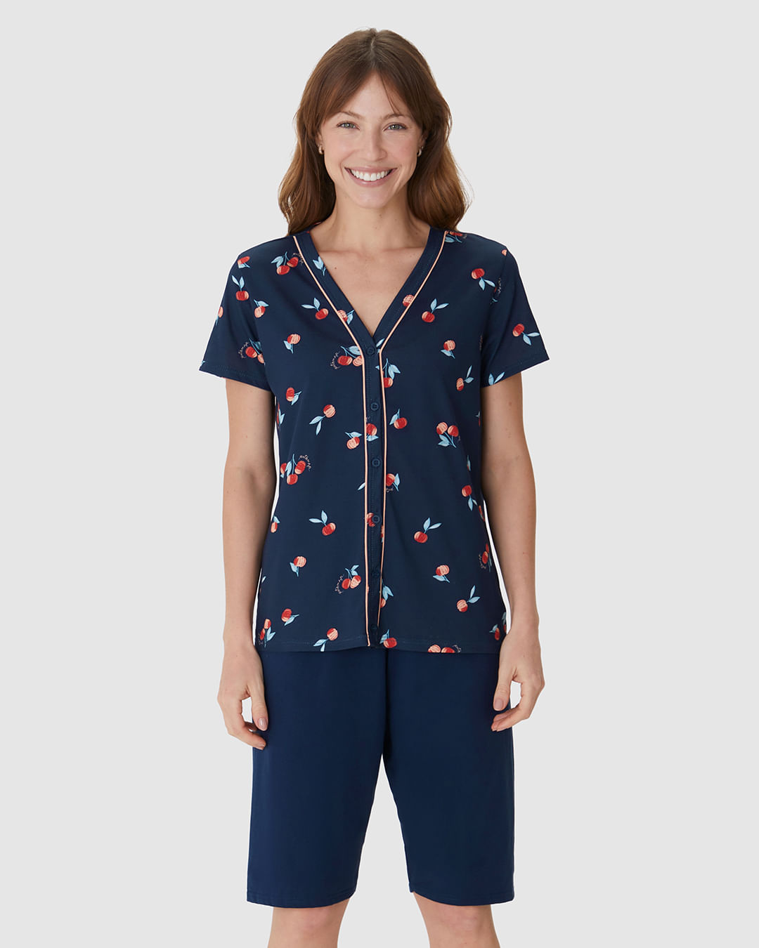 Pijama Curto Feminino Bermuda Ciclista Em Malha Algodão - Imagem 19