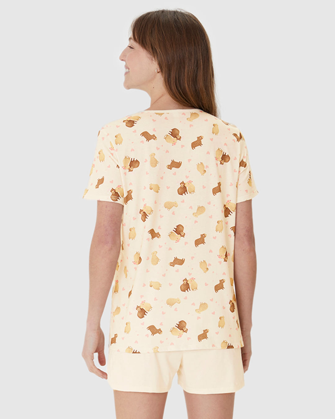 Pijama Curto Feminino Blusa Estampa Digital Em Algodão - Imagem 8