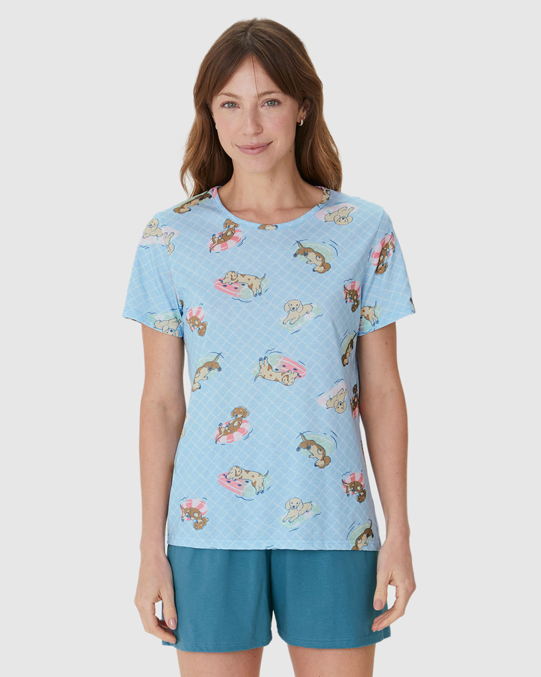 Pijama Curto Feminino Blusa Estampa Digital Em Algodão - Imagem 14