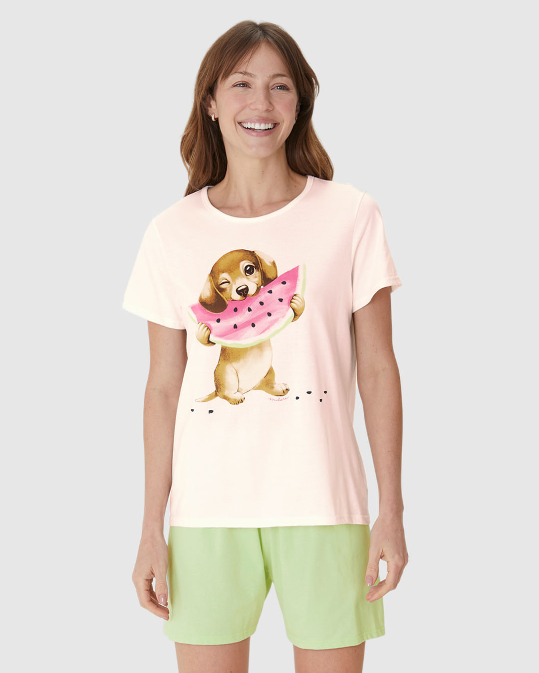 Pijama Curto Feminino Blusa Dog And Watermelon Em Algodão - Imagem 9