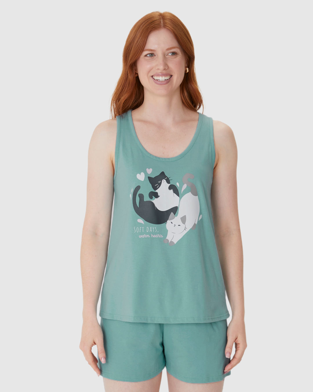 Pijama Curto Feminino Regata Estampa Frontal Em Algodão - Imagem 9