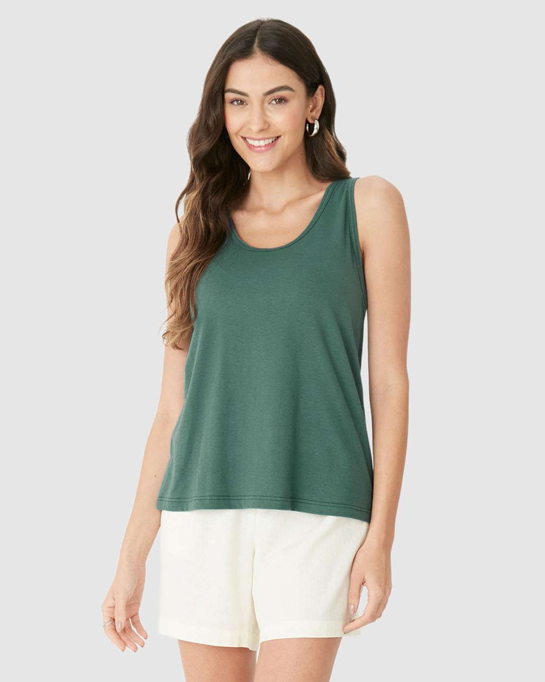 Regata Básica Feminina Alça Larga Em Malha Linho - Imagem 19