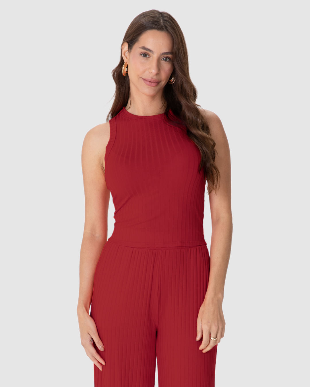 Regata Básica Feminina Long Cropped Em Malha Canelada De Viscose - Imagem 14