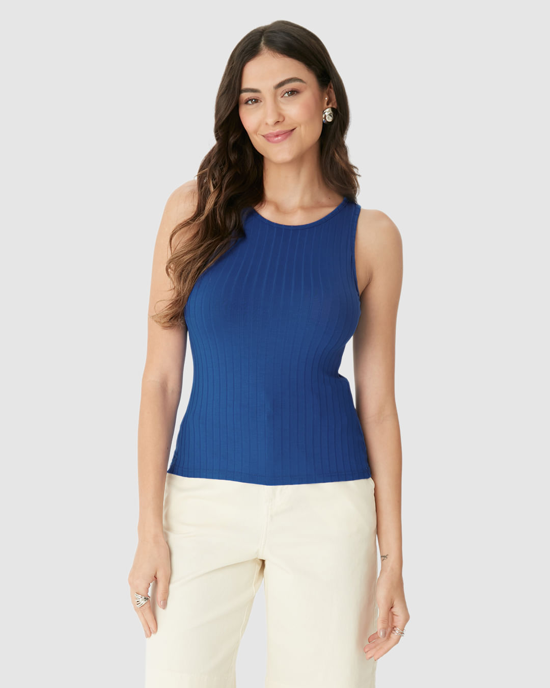 Regata Básica Feminina Decote Redondo Em Canelado De Viscose - Imagem 24