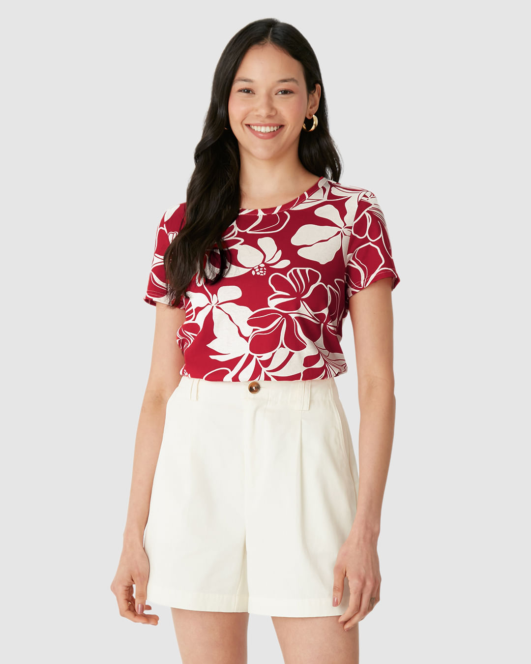 Blusa Feminina Decote Redondo Estampada Em Algodão - Imagem 19