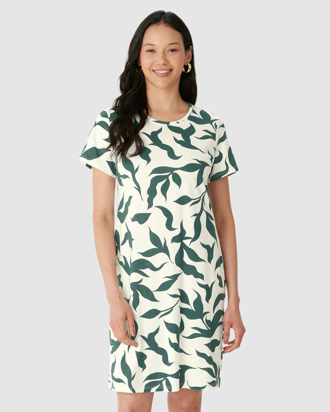 Vestido Feminino Estampado Com Decote Redondo Em Algodão - Imagem 14