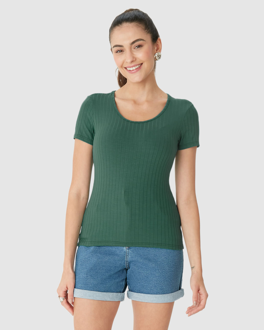 Blusa Básica Feminina Manga Curta Em Canelado De Viscose - Imagem 24