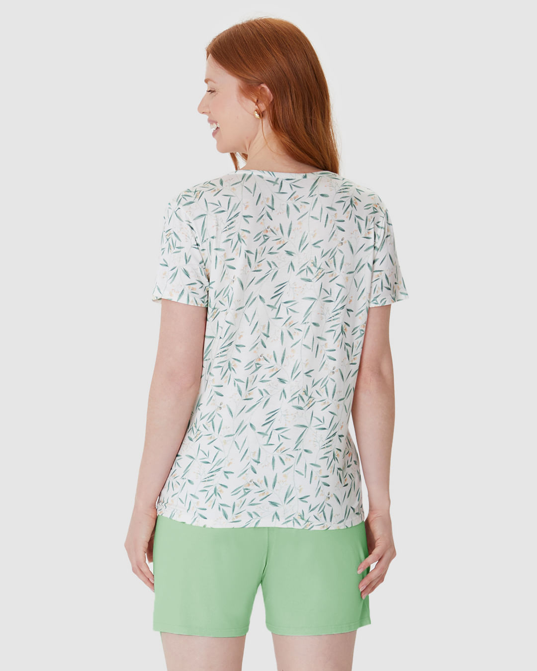 Pijama Curto Feminino Blusa Decote V Estampada Em Viscose Stretch - Imagem 5