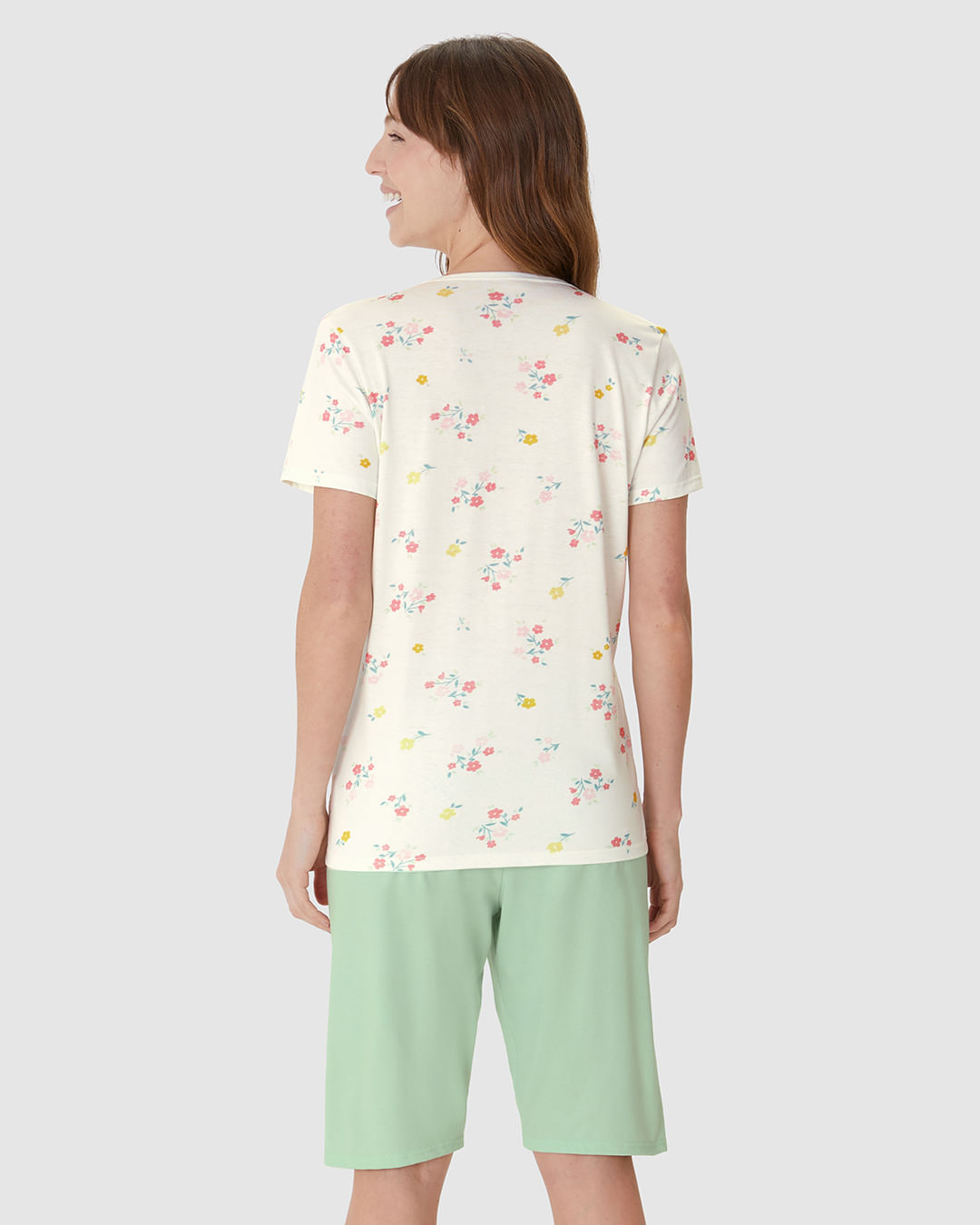 Pijama Curto Feminino Bermuda Ciclista Em Malha Algodão - Imagem 11