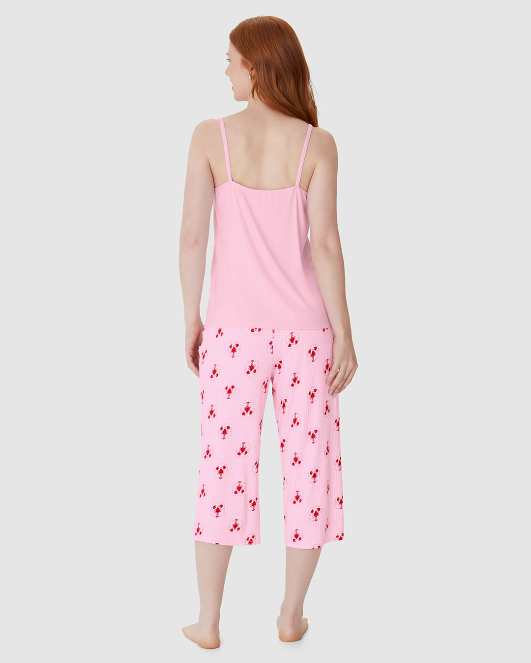 Pijama Longo Feminino Calça Capri Estampada Em Viscose Stretch - Imagem 11