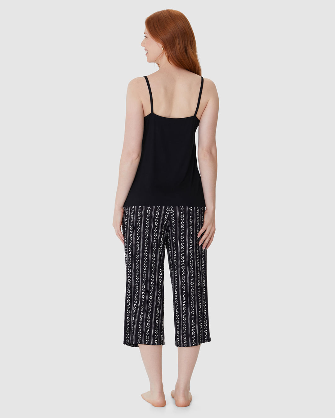 Pijama Longo Feminino Calça Capri Estampada Em Viscose Stretch - Imagem 11