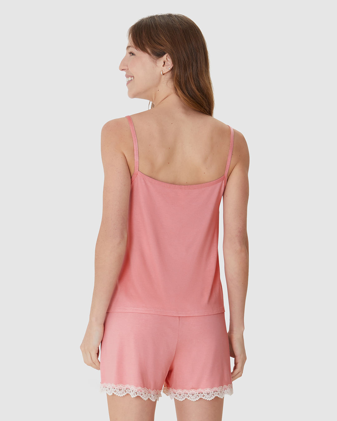 Pijama Curto Feminino Regata Decote V Detalhe Renda Em Viscose Stretch - Imagem 17