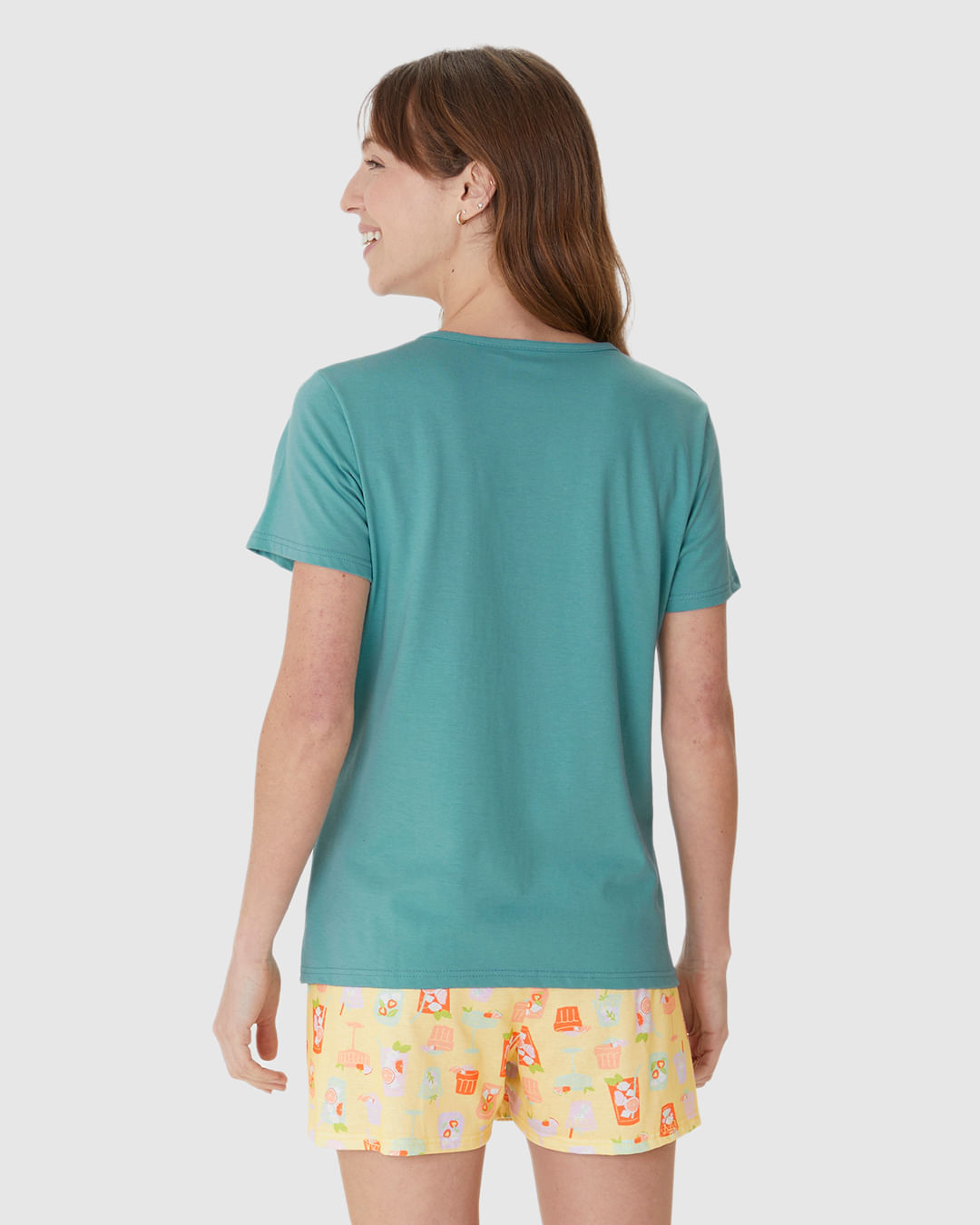 Pijama Curto Feminino Shorts Estampado Em Algodão - Imagem 11