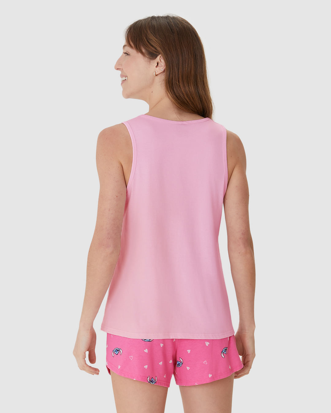Pijama Curto Feminino Estampa Stitch E Angel Disney Em Algodão - Imagem 10