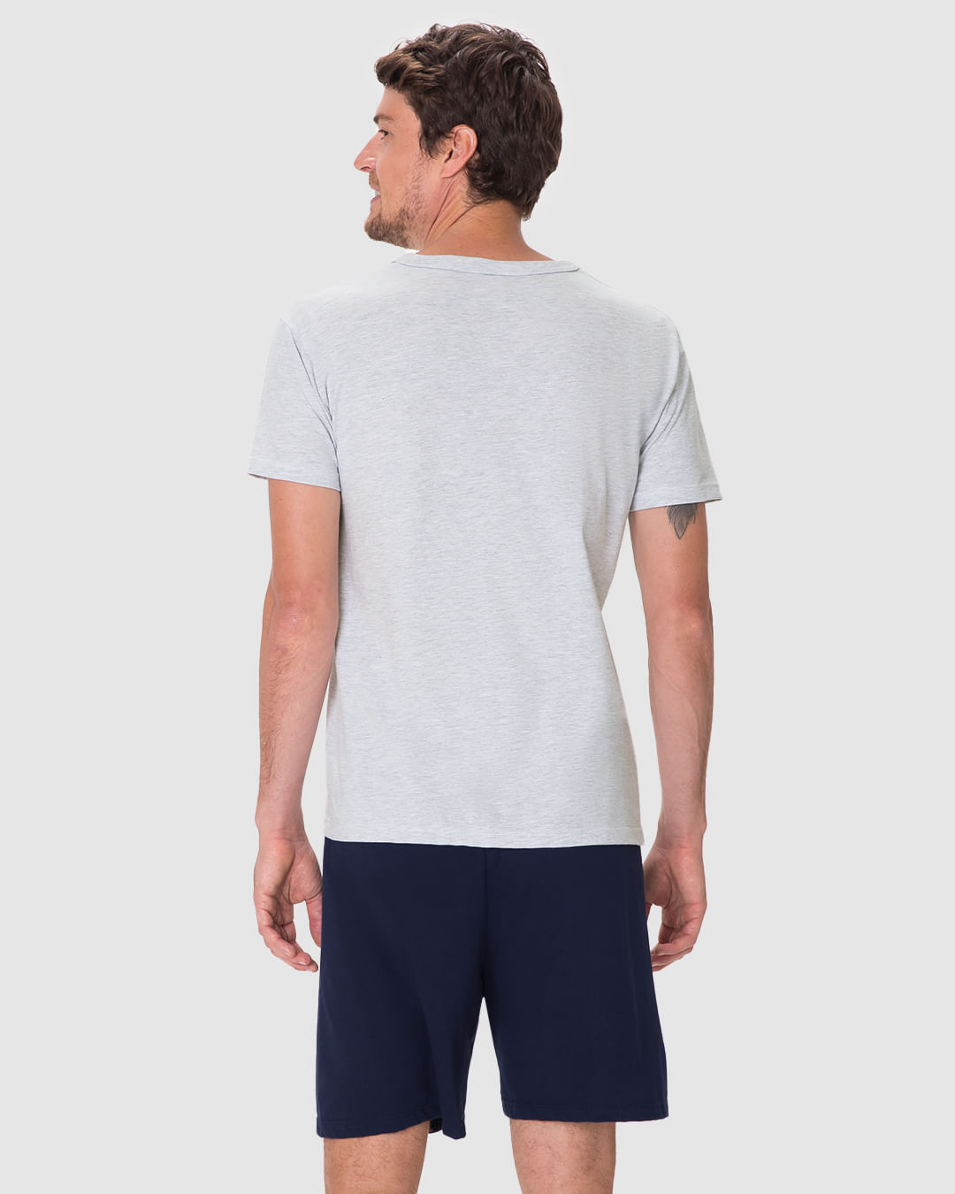 Pijama Curto Masculino Camiseta Bordado Discreto Em Algodão - Imagem 15