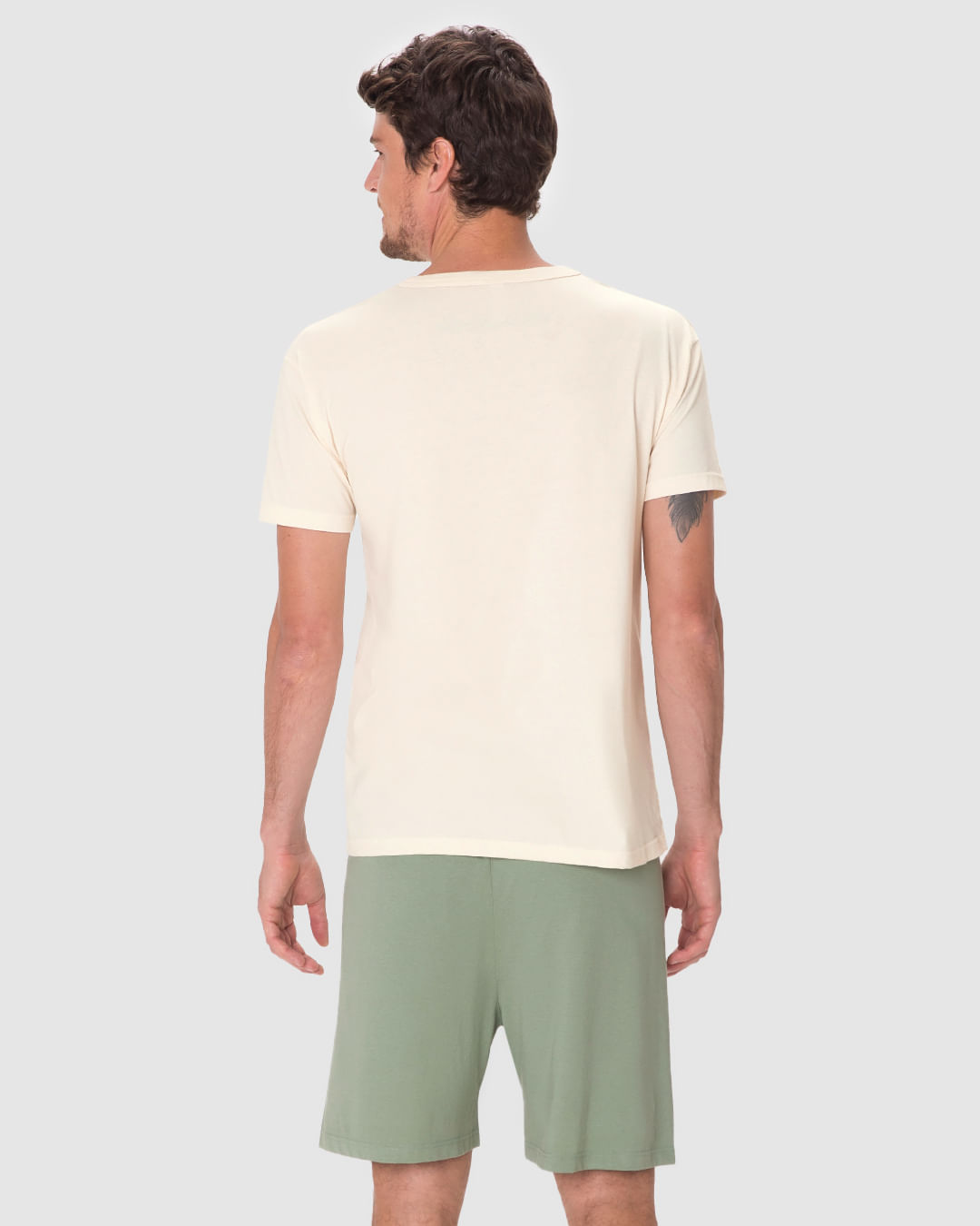 Pijama Curto Masculino Camiseta Bordado Discreto Em Algodão - Imagem 5