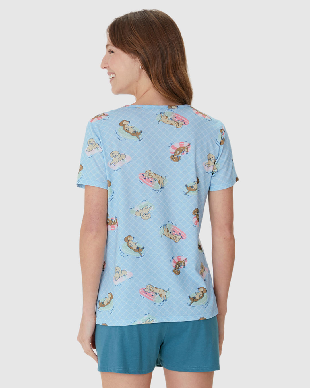 Pijama Curto Feminino Blusa Estampa Digital Em Algodão - Imagem 15