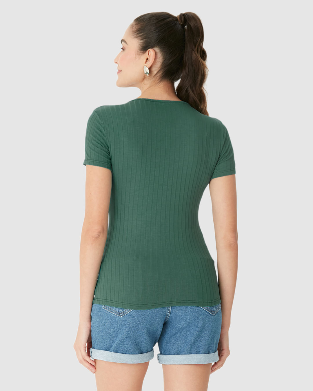 Blusa Básica Feminina Manga Curta Em Canelado De Viscose - Imagem 20