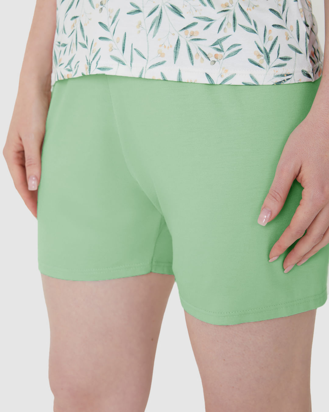 Pijama Curto Feminino Blusa Decote V Estampada Em Viscose Stretch - Imagem 6