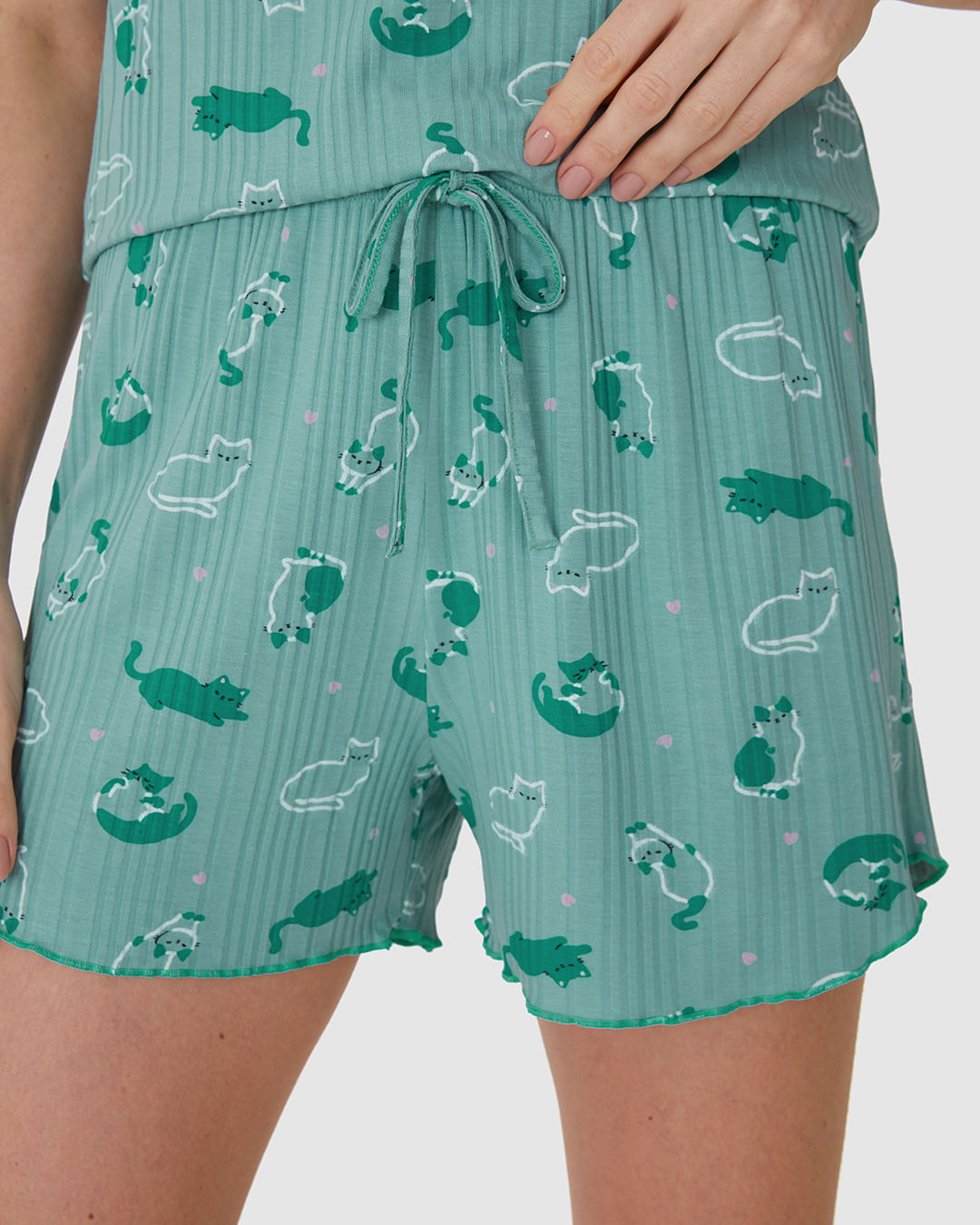 Pijama Curto Feminino Regata Alça Fina Em Malha Viscose Canelada - Imagem 18