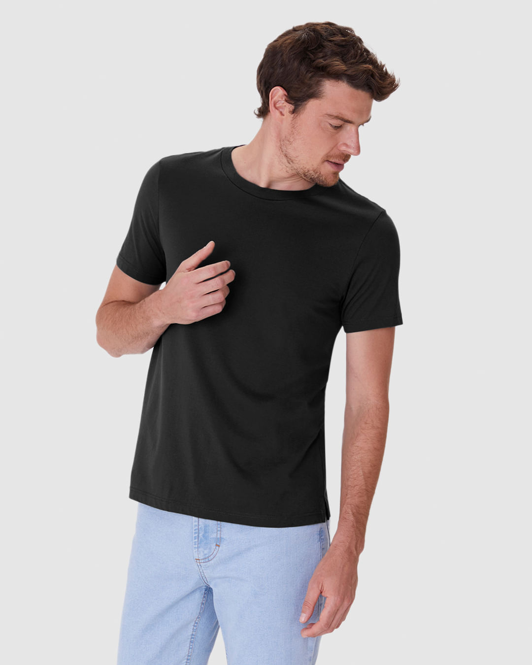 Camiseta Básica Masculina Slim Eiqueta Estampada Em Algodão Pima - Imagem 6