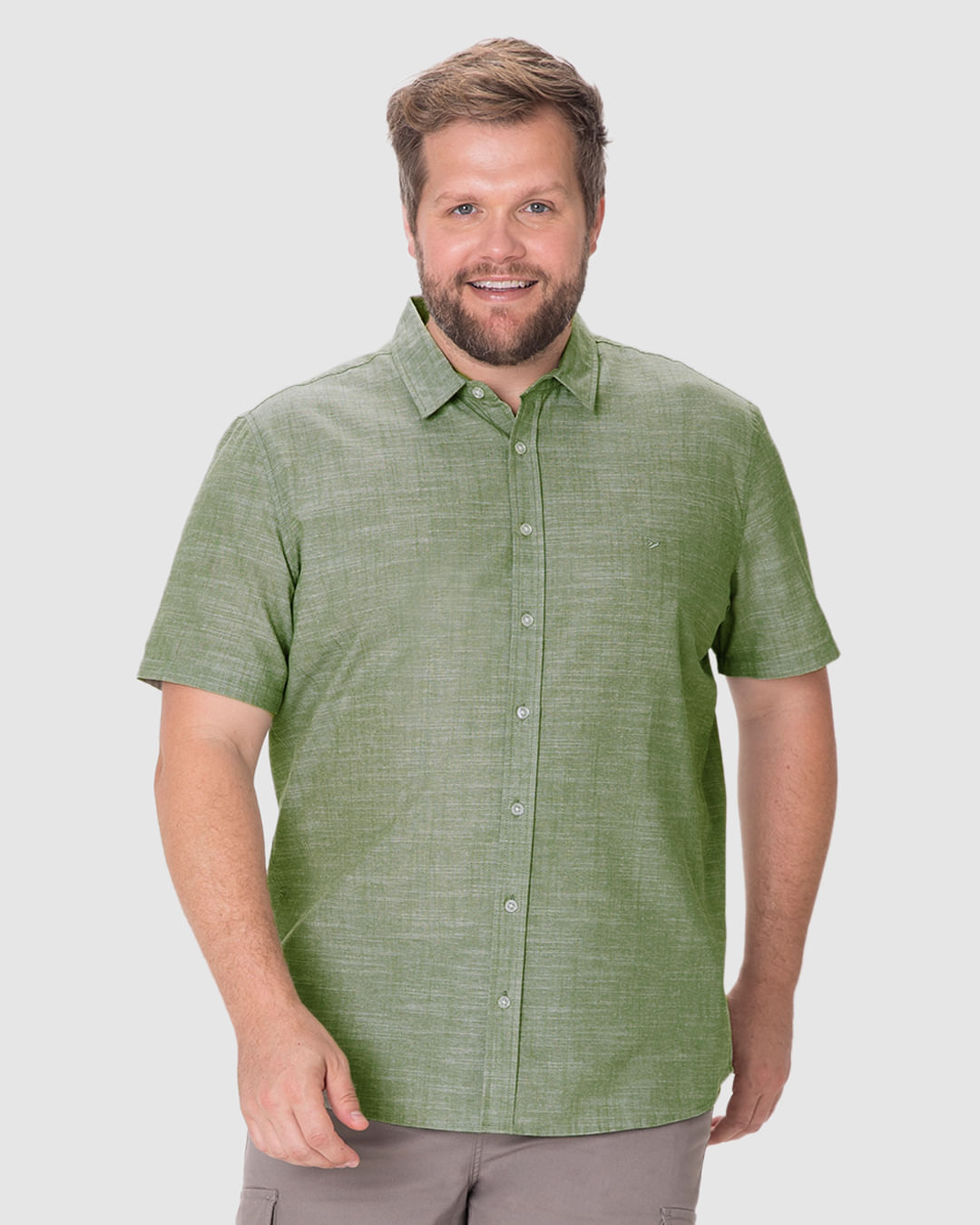 Camisa Masculina Plus Size Regular Abotoamento Frontal em Algodão