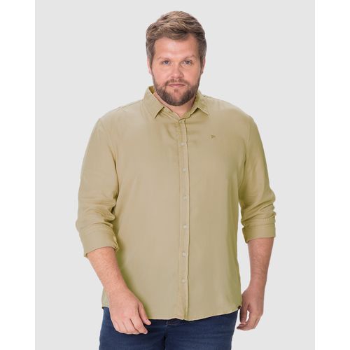 Camisa Masculina Plus Size Manga Longa Bordado Peitoral em Liocel