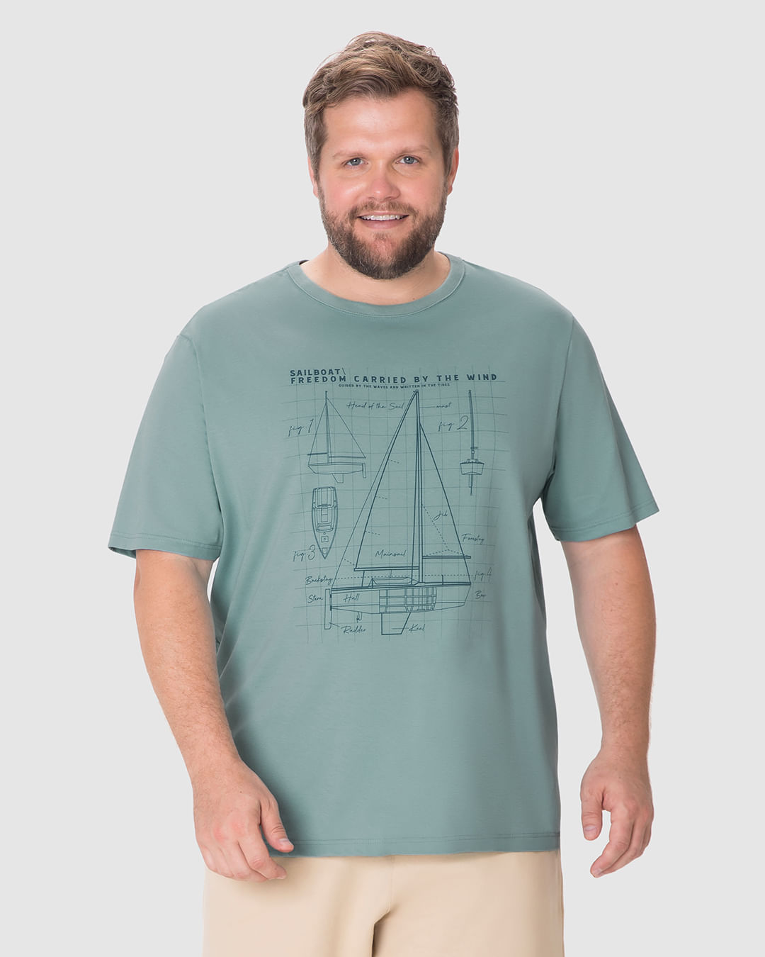 Camiseta Masculina Plus Size Estampa Sailboat Em Algodão - Imagem 6