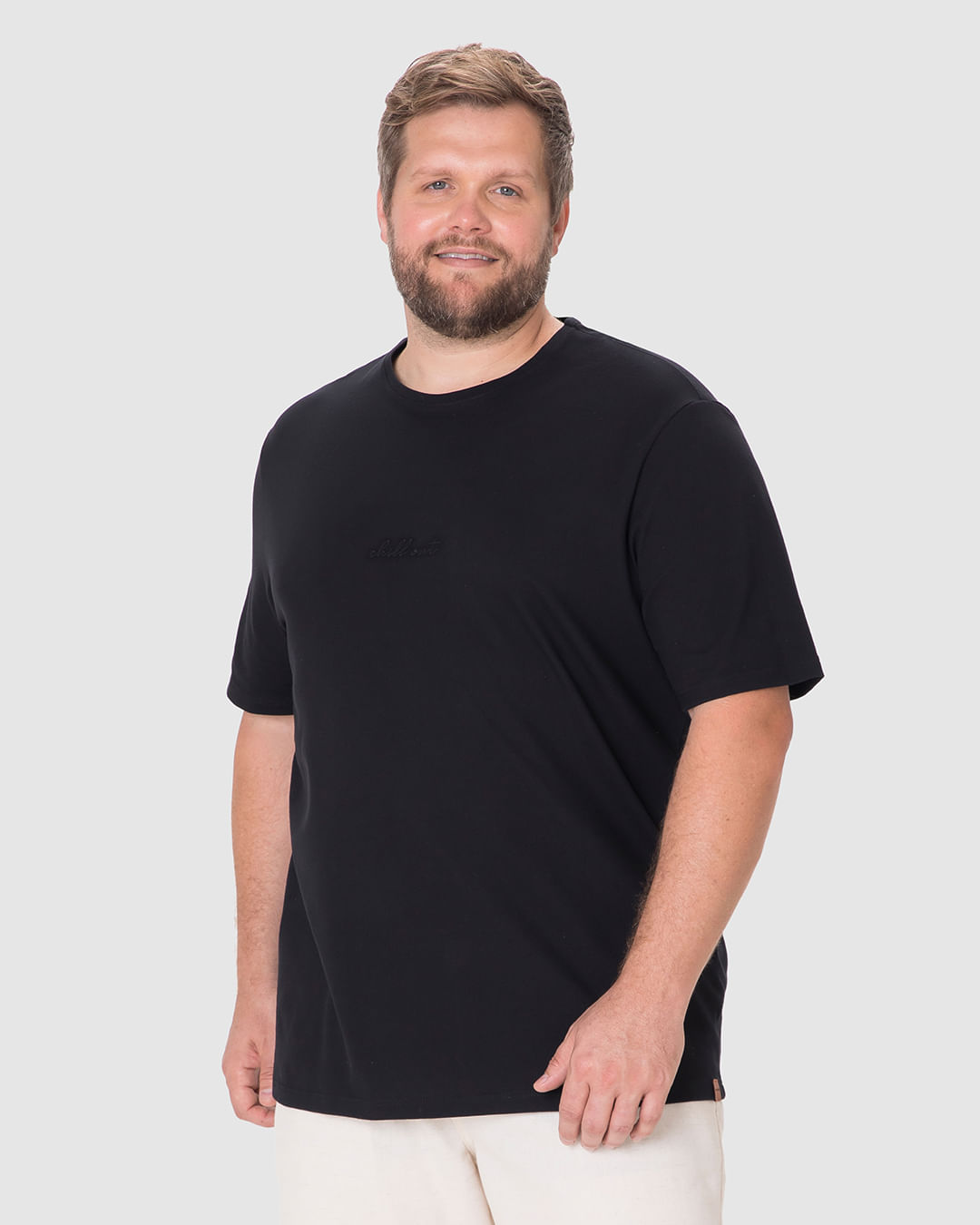 Camiseta Masculina Plus Size Bordado Chill Out em Piquet Stretch