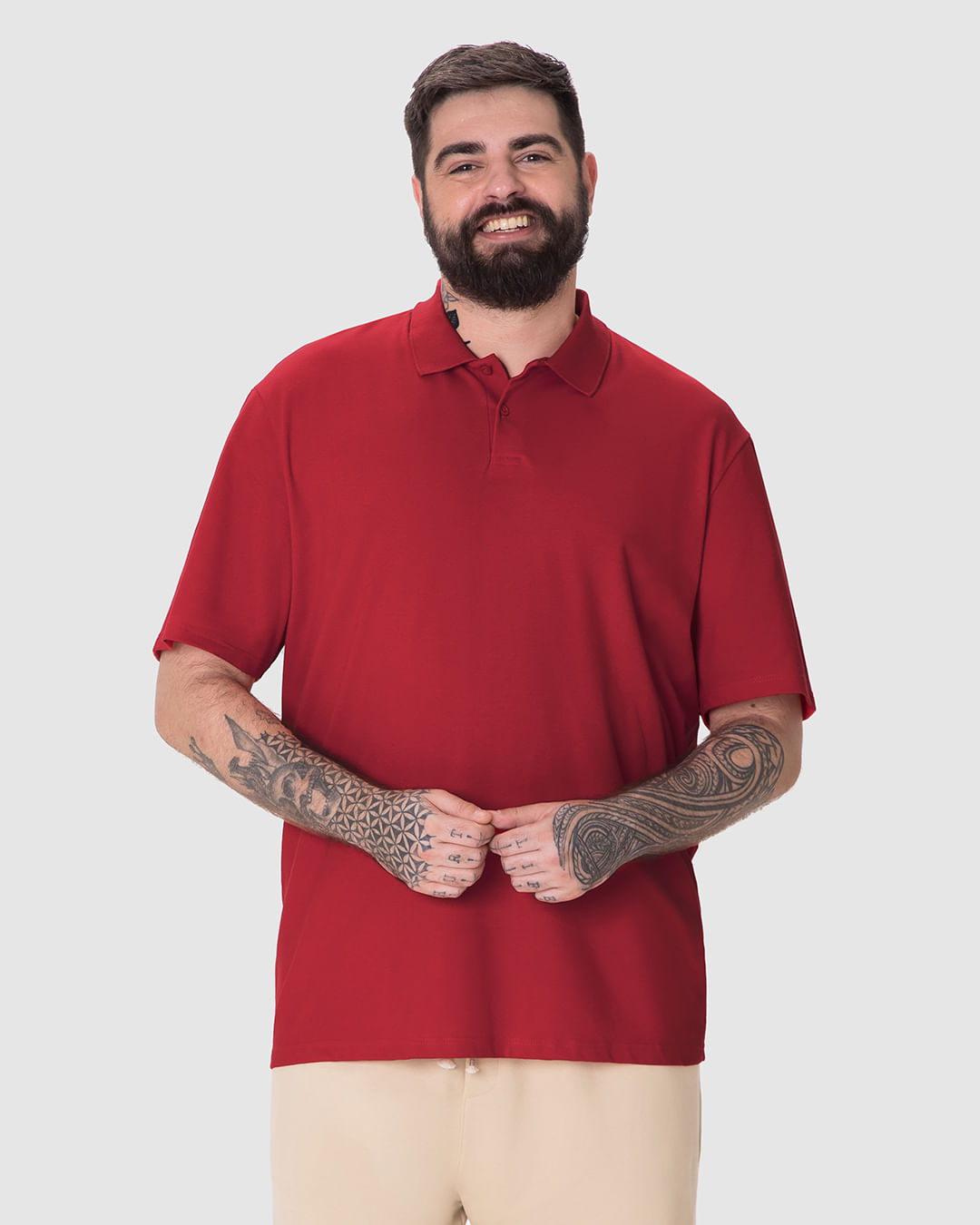 Camisa Polo Básica Masculina Plus Size Peitilho Frontal Em Piquet Stretch