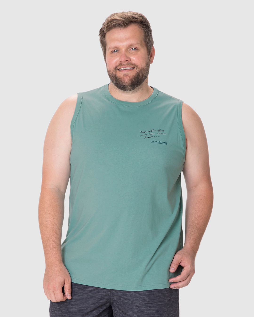 Regata Masculina Plus Size Estampa Lettering Frente E Costas Em Algodão