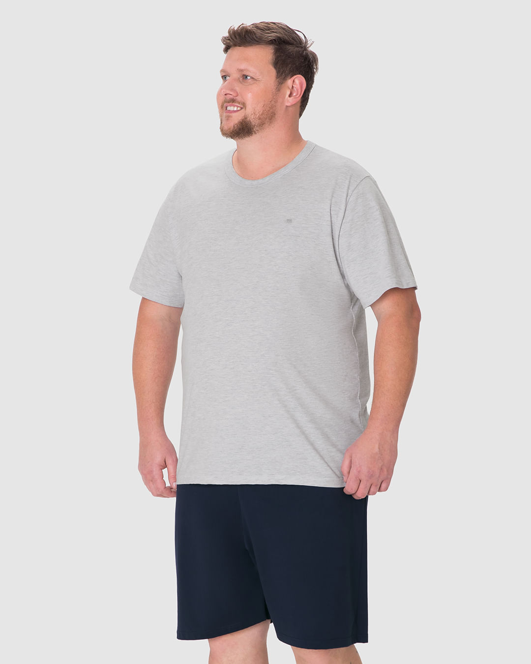 Pijama Curto Masculino Plus Size Detalhe Bordado Em Algodão