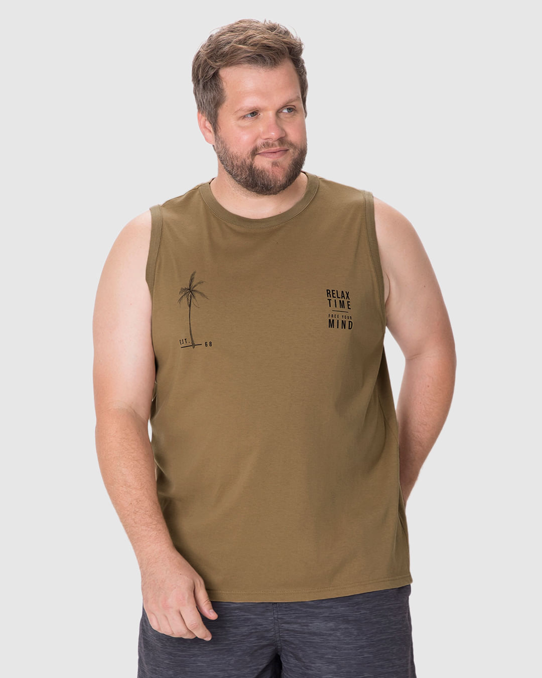 Regata Masculina Plus Size Estampa Relax Time Free Your Mind Em Algodão - Imagem 11