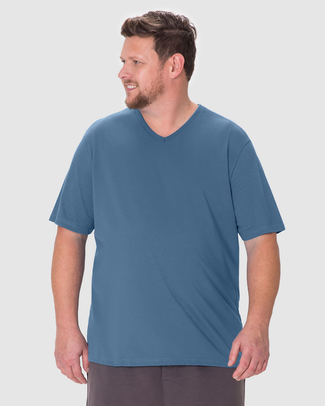 Camiseta Básica Masculina Plus Size Decote V Manga Curta Em Algodão