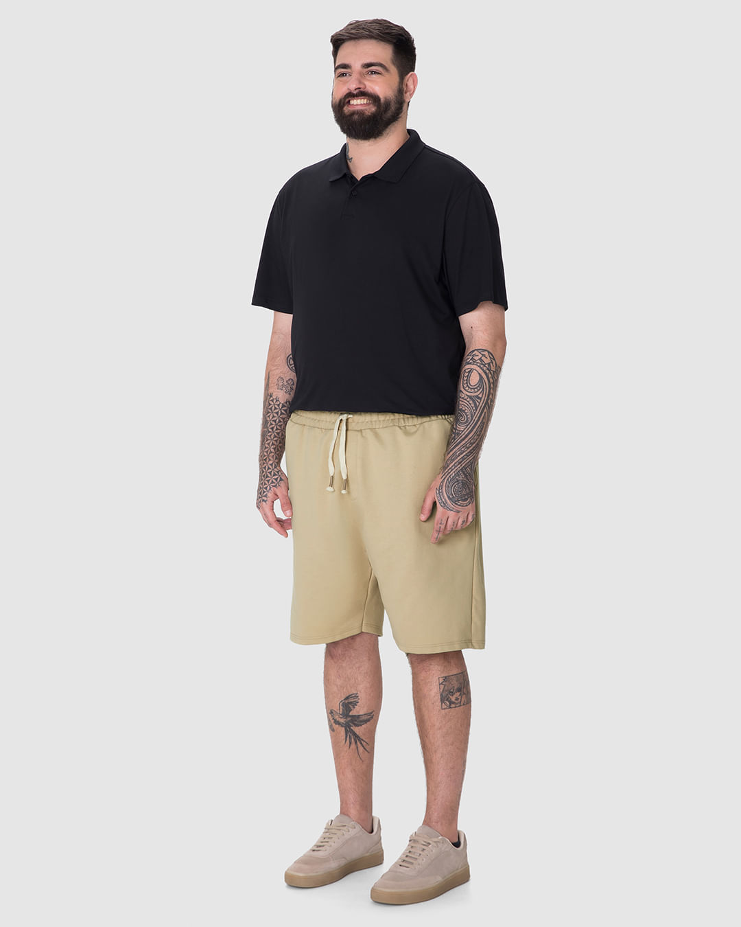 Bermuda Masculina Plus Size Cadarço E Bolso Funcional Em Moletom Sarjado - Imagem 12