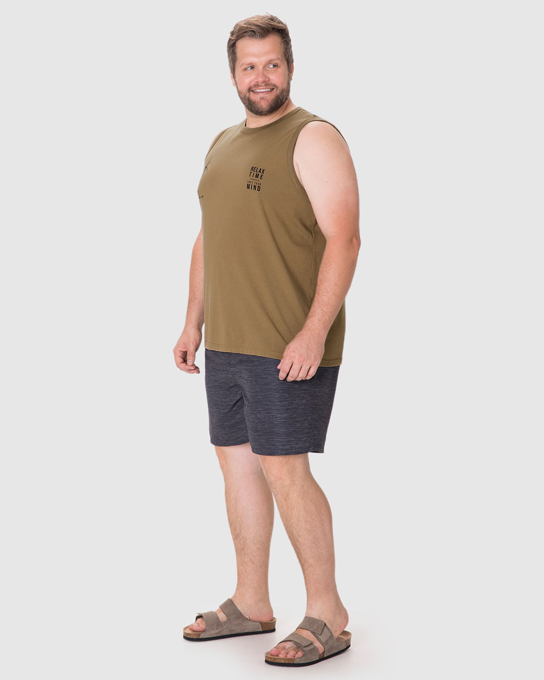 Regata Masculina Plus Size Estampa Relax Time Free Your Mind Em Algodão - Imagem 12