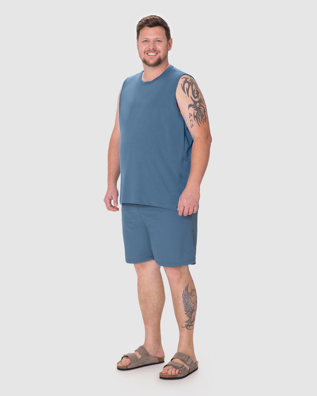 Regata Básica Masculina Plus Size Decote Redondo Alça Larga Em Algodão - Imagem 2