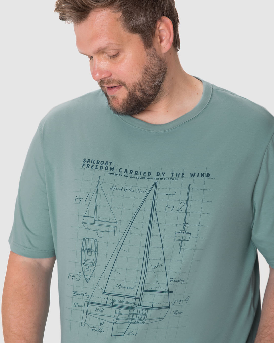 Camiseta Masculina Plus Size Estampa Sailboat Em Algodão - Imagem 3