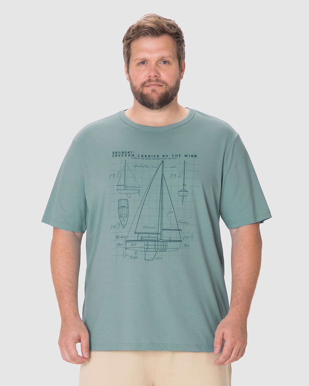 Camiseta Masculina Plus Size Estampa Sailboat Em Algodão - Imagem 9