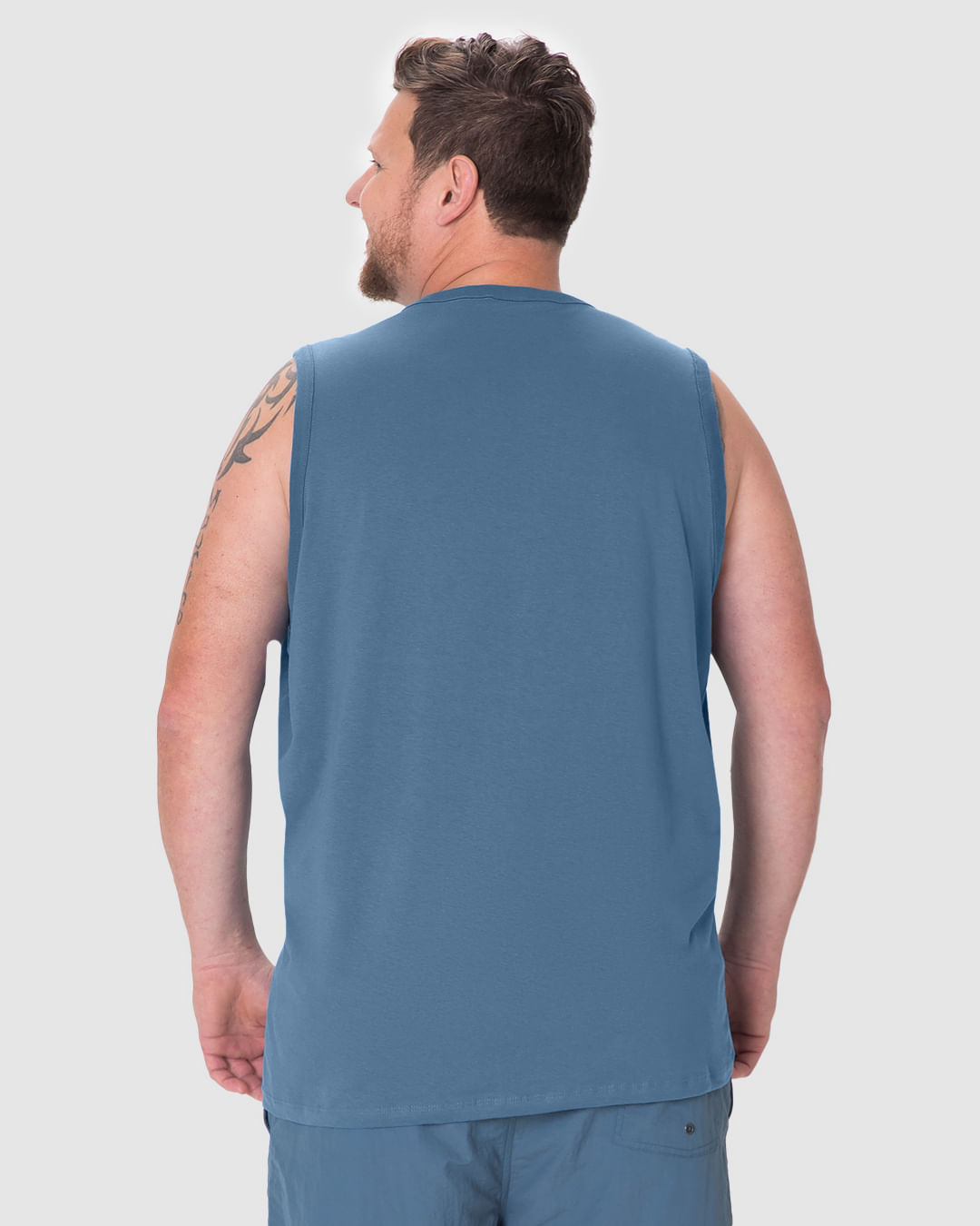 Regata Básica Masculina Plus Size Decote Redondo Alça Larga Em Algodão - Imagem 5