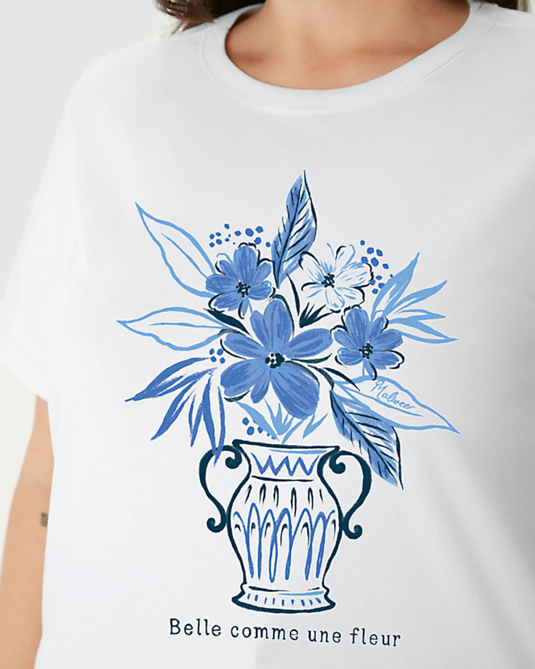 Camiseta Feminina Plus Size Estampa Belle Comme Une Fleur Em Algodão - Imagem 13