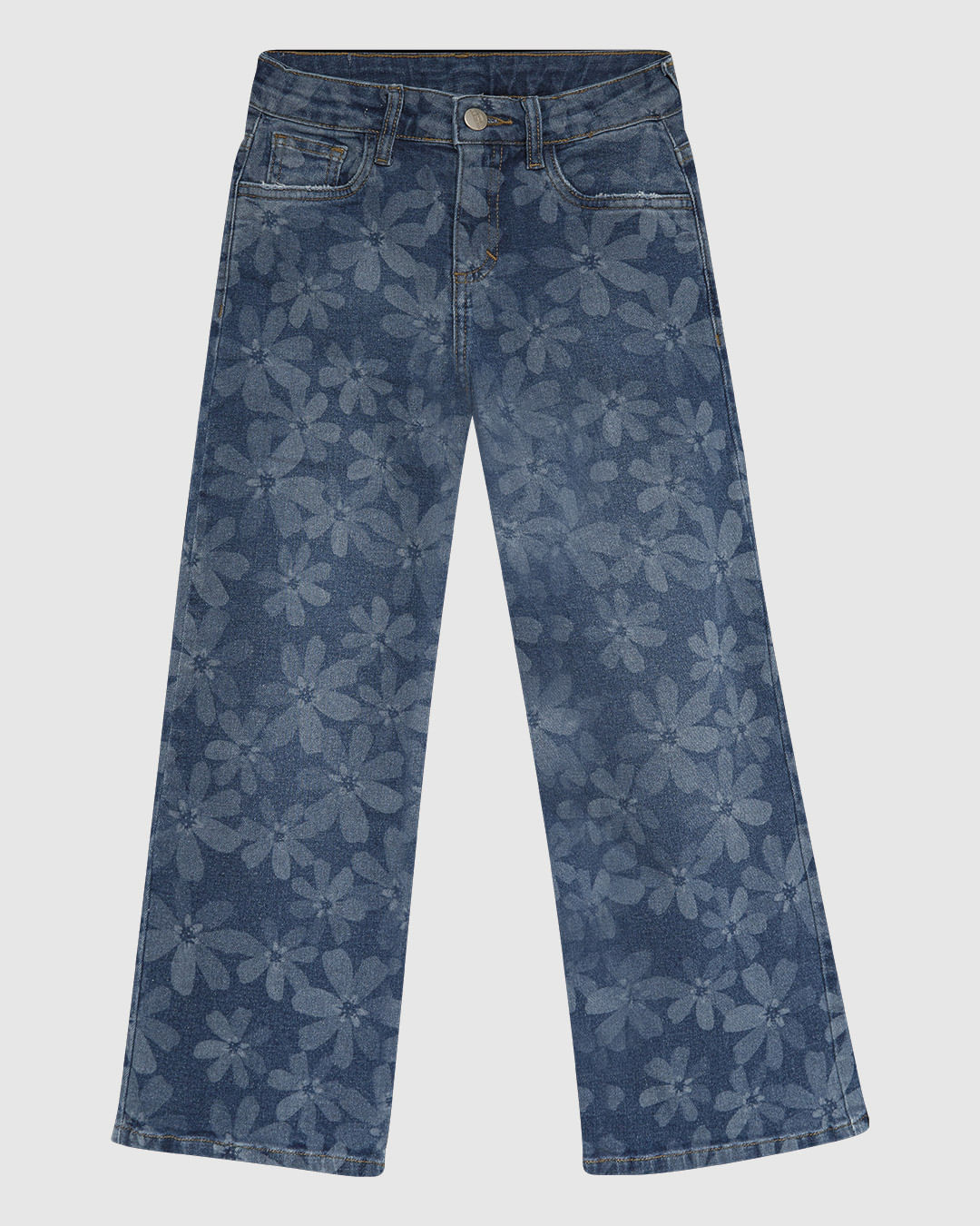 Calça Infantil Menina Wide Leg Estampa Laser Floral Em Jeans Moletom Malwee Kids - Imagem 15