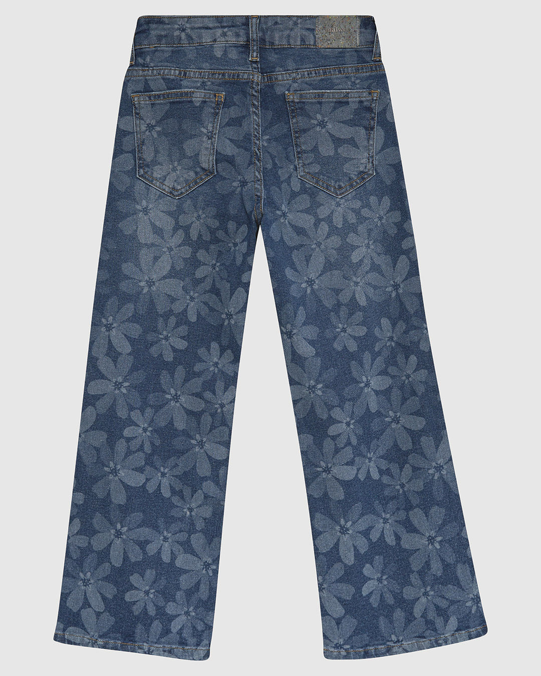 Calça Infantil Menina Wide Leg Estampa Laser Floral Em Jeans Moletom Malwee Kids - Imagem 6