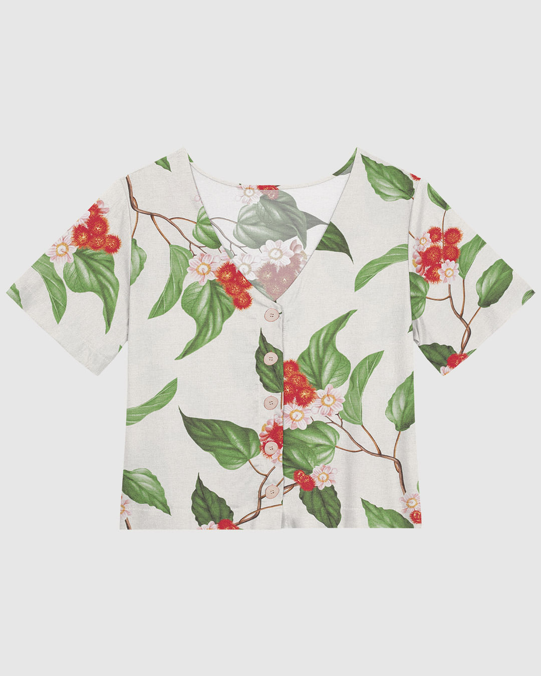 Camisa Feminina Plus Size Estampa Floral Decote V Em Viscolinho - Imagem 4